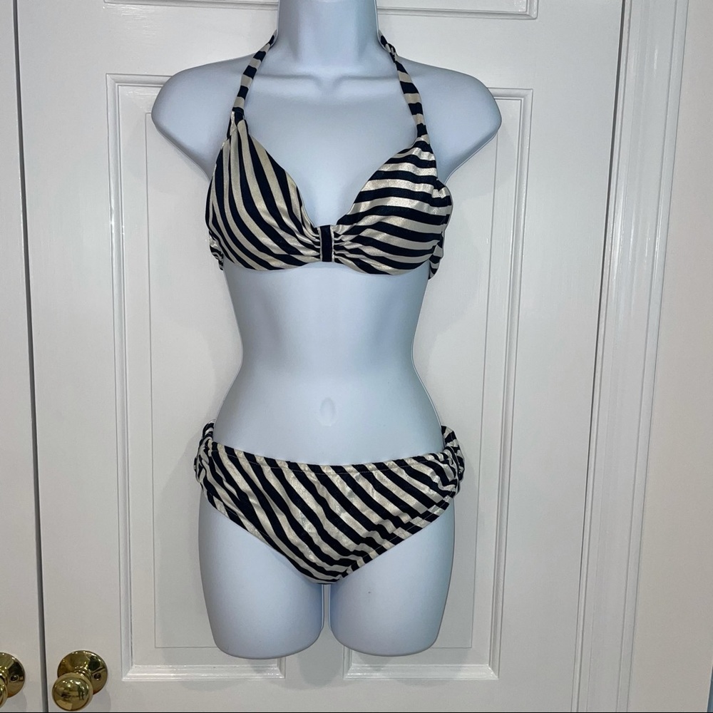 Vintage black white striped bikini bathing suit